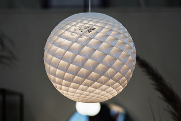 White modern pendant light, paper plastic sphere chandelier in Scandinavian style