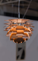 Cone-shaped chandelier, modern pendant lamp in copper gold color, scandinavian cone lamp