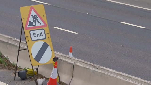 roadworks end sign on uk motorway in england