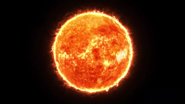sun 4k, Sun Solar Atmosphere isolated on black background, Sun star surface with solar flares, burning of sun animation 3D rendering, 