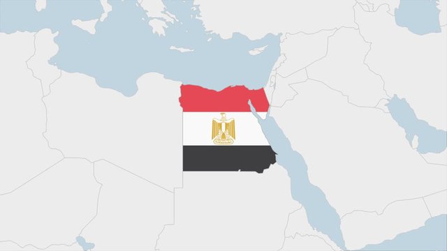 Egypt map highlighted in Egypt flag colors and pin of country capital Cairo.
