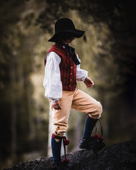 Young Boy in Slouch Hat Dressed in Traditional Swedish Midsummer Outift