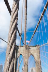 Fototapeta premium Closeup of a Cable on the Brooklyn Bridge in New York City