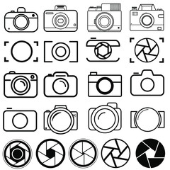 foto camera icon vector set. photo illustration sign collection. focus symbol. cam logo or mark.