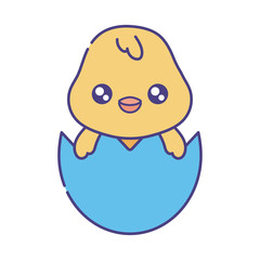 Happy easter chick inside egg flat style icon vector design