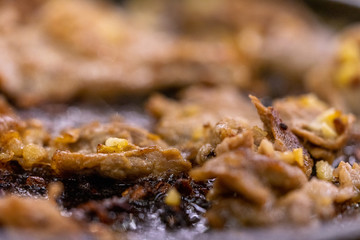 Close-up photos of the grilled meat on the pan