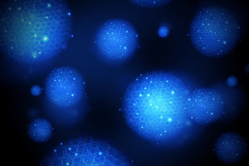 Abstract dark blue particles background. Technology, Space, Virus