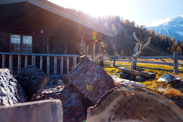 mountain wooden hut