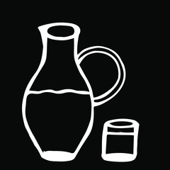 Vector illustration.Close-up of abstract jug and glass on a black background.