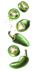 Falling Jalapeno green hot chili pepper