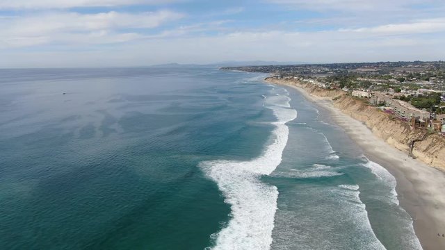 Aerial view of condo community on the cliff next to the beach and sea in south california. Solana Beach. USA