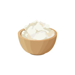 Vector illustration with a wooden plate of shea butter, shea or vitellaria. Ingredient body oil for cosmetic creams. Package or brochure design, label.