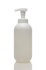 Fototapeta na wymiar Cosmetic product bottle. Liquid soap with dispenser isolated on a white background.