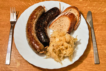 Jitrnice and jelito on plate