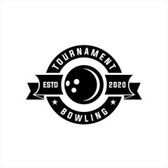 Bowling vector logotype, emblem and badge. Club gaming play, skittle and strike illustration. Template for bowling club, tournament, champion, challenge, Bowling vintage logo. 
