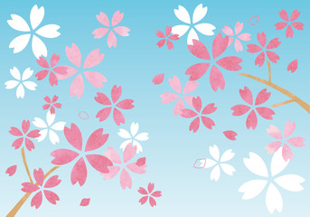 水彩風の桜イラスト 背景ブルー
