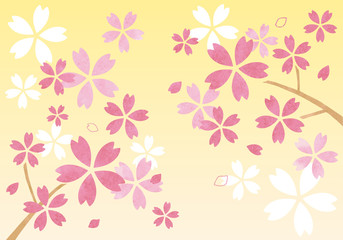水彩風の桜イラスト 背景イエロー