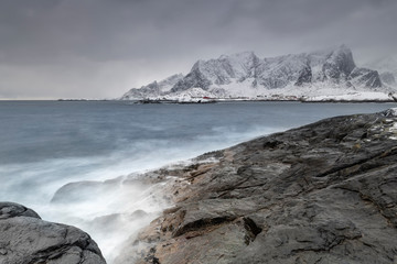 Beautiful landscape of winter at sea shore