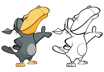 Vector Illustration of a Cute Cartoon Character Raven for you Design and Computer Game. Coloring Book Outline Set