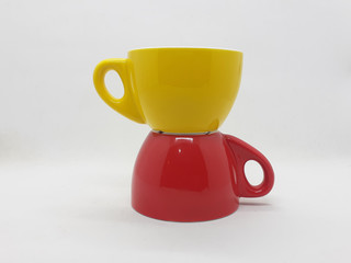 Colorful Cute Beautiful Luxury Tea and Coffee Porcelain Cup Set Design for Kitchen Utensils in White Isolated Background