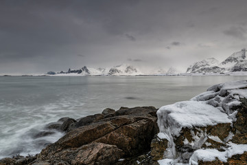 Beautiful landscape of winter at sea shore