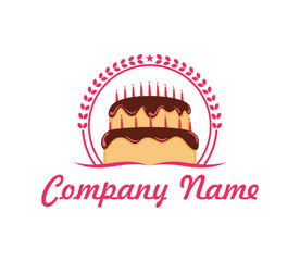Cake logo template design vector. Design of birthday cake. Chocolate cake with cherry.