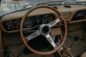 steering wheel of vintage car