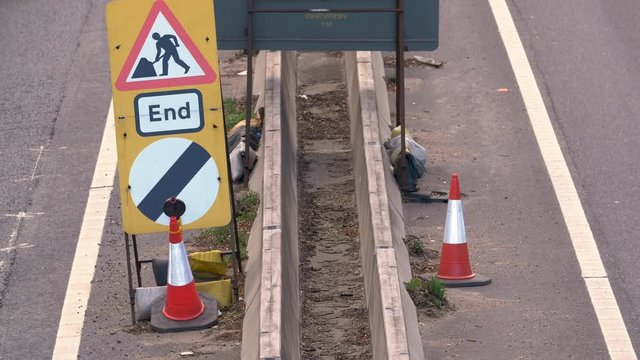 roadworks end sign on uk motorway in england