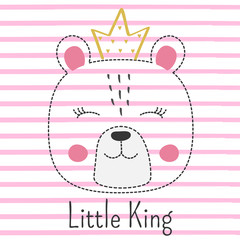 Fototapeta na wymiar Cute caroon bear teddy king. Greeting card.