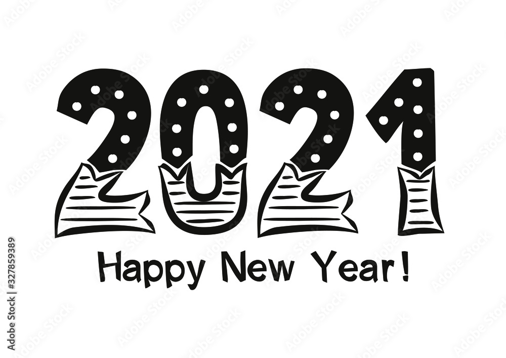 Fototapete happy new year 2021. lettering of hand-drawn numbers on a white background. 2021 calendar heading. v