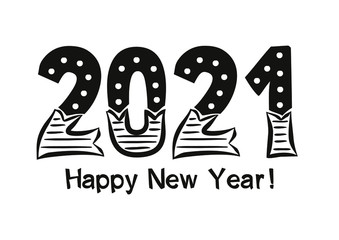 Happy new year 2021. Lettering of hand-drawn numbers on a white background. 2021 calendar heading. Vector illustration for the design of New Year cards and posters.
