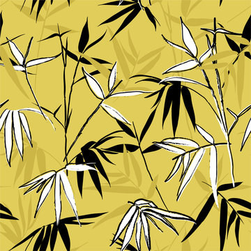 Hand drawn with leaves bamboo tree seamless pattern in brush sketch style vector EPS10 ,Design for fashion,fabric,web,wallpaper,wrapping ,cover and all prints