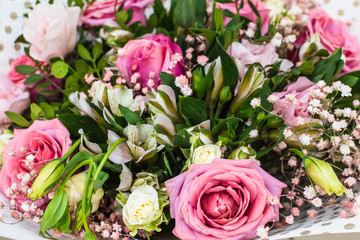 A large bouquet with pink roses. Women's Day, Mother's Day.