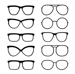 isolated black glasses and sunglasses set icons