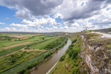 Naklejka premium River Raut and fields seen from tourist trail in Old Orhei - Orheiul Vechi natural and historical complex near Trebujeni village, Moldova
