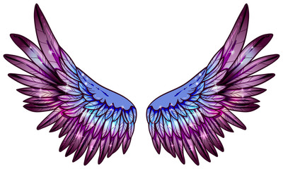 Fototapeta na wymiar Magic beautiful glowing glittery purple violet blue wings, vector