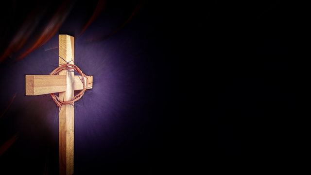 Lent Season,Holy Week and Good Friday concepts - photo of wooden cross in purple vintage background