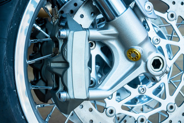 Close Up front brake of motorcycle