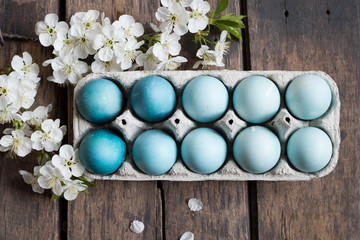 Row of ombre blue Easter eggs