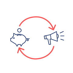 Conceptual vector roi icon return of investment | modern flat design marketing and business linear illustration and infographic concept red and blue on white background