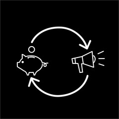 Conceptual vector roi icon return of investment | modern flat design marketing and business linear illustration and infographic concept white on black background