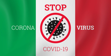 stop covid 19 coronavirus  on italian flag background vector illustration