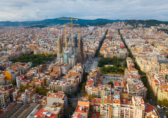 Aerial view of Barcelona with Sagrada Familia