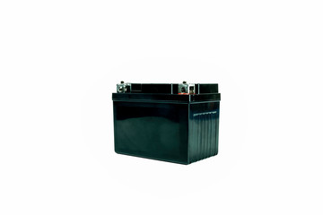 Motorcycle batteries are isolated on a white background. Motorcycle service	