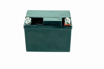 Motorcycle batteries are isolated on a white background. Motorcycle service	