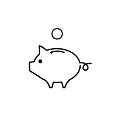 Conceptual vector piggy money bank icon | modern flat design marketing and business linear illustration and infographic concept black on white background