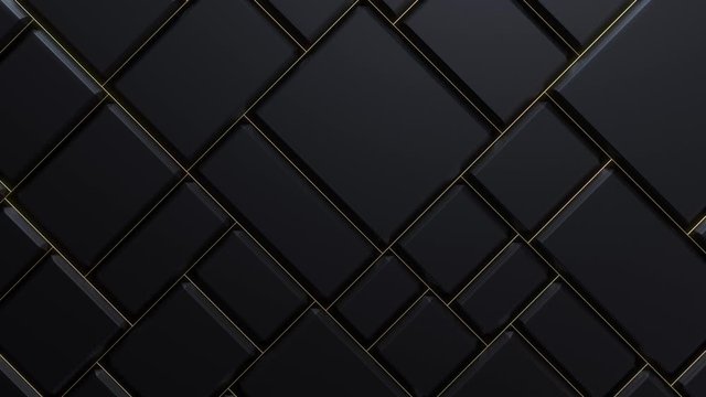 Abstract background with black moving cubic surface. Geometric concept. Scalable adaptive blocks. Motion design pattern. 3d loop animation with dynamic boxes. 4K seamless technology composition.
