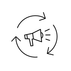 Conceptual vector icon of marketing campaign with megaphone | modern flat design marketing and business linear illustration and infographic concept black on white background