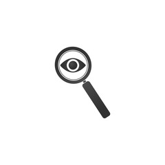 Magnifying Glass with eye icon. Lupe optical instrument. Zoom button. Search concept. Stock Vector illustration isolated on white background.