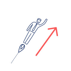 Vector business icon of businessman flying up | modern flat design linear concept illustration and infographic red and blue on white background